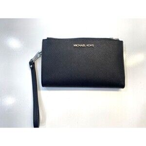 Michael Michael Kors Jet Set Travel Black Double Zip Leather Wristlet NEW $228